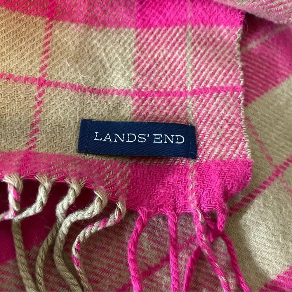 Lands End Scarf in Khaki and Pink Plaid